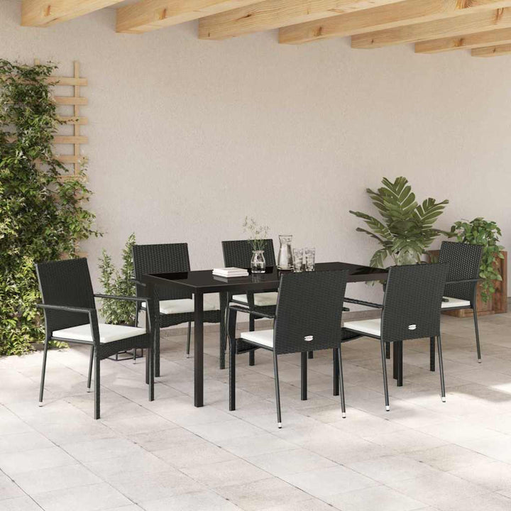 Have Spisebordssæt med pude 7 pcs Sort polyrattan