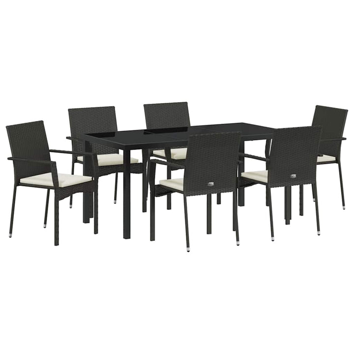 Have Spisebordssæt med pude 7 pcs Sort polyrattan
