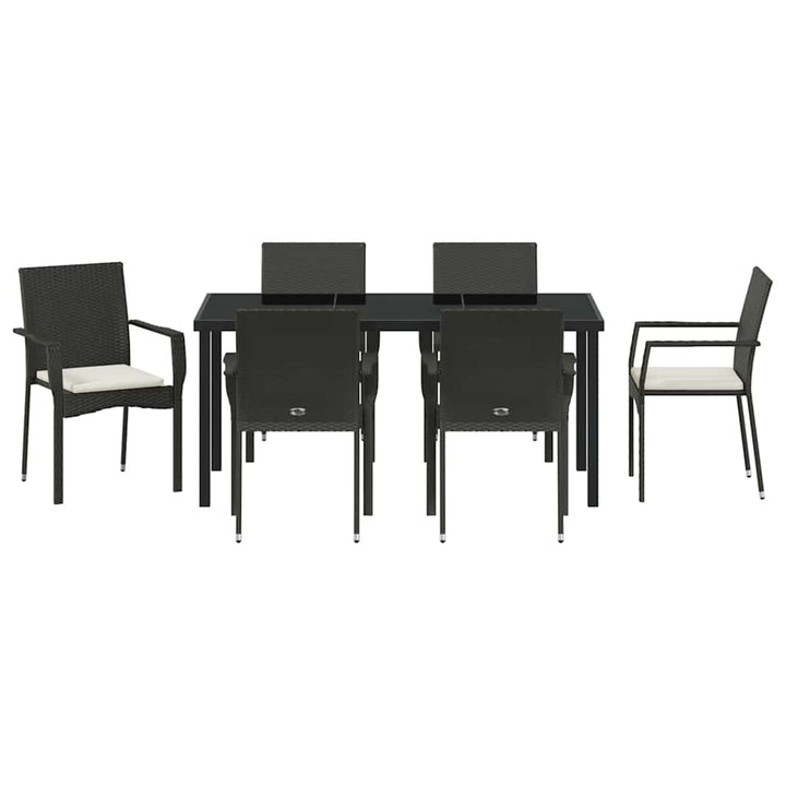 Have Spisebordssæt med pude 7 pcs Sort polyrattan