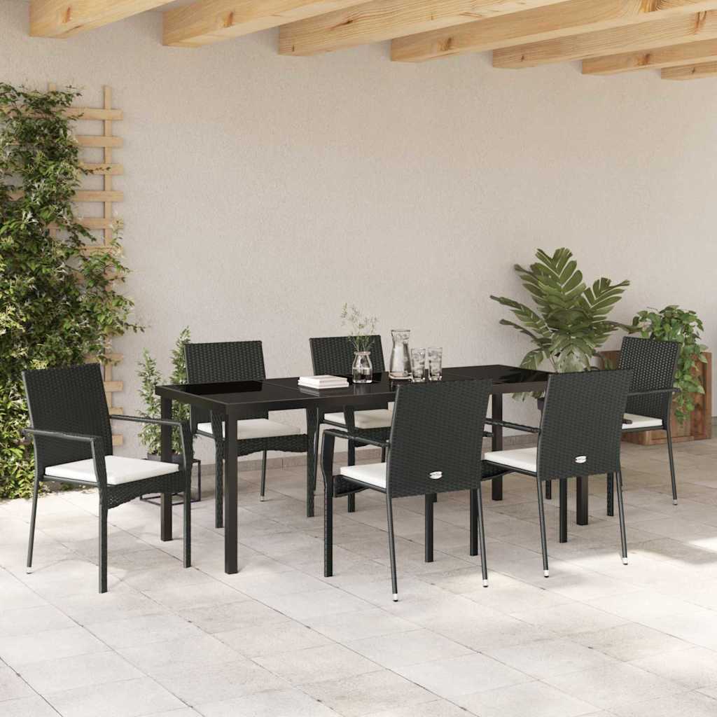 Have Spisebordssæt med pude 7 pcs Sort polyrattan