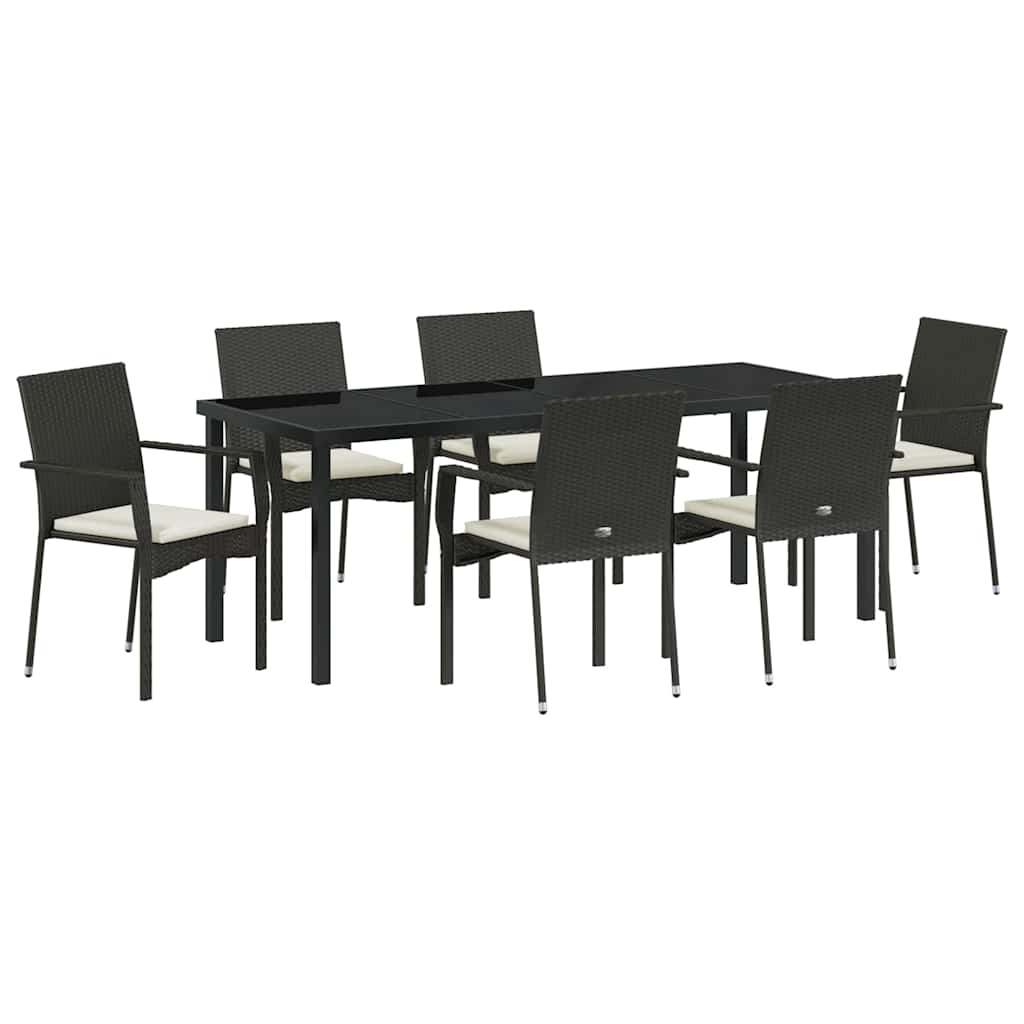 Have Spisebordssæt med pude 7 pcs Sort polyrattan