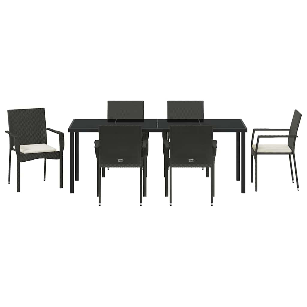 Have Spisebordssæt med pude 7 pcs Sort polyrattan