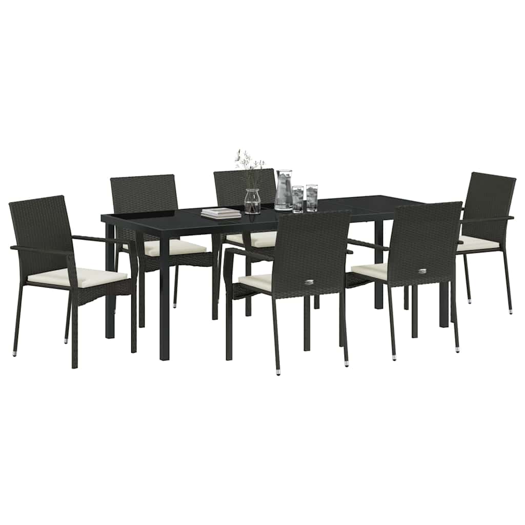 Have Spisebordssæt med pude 7 pcs Sort polyrattan