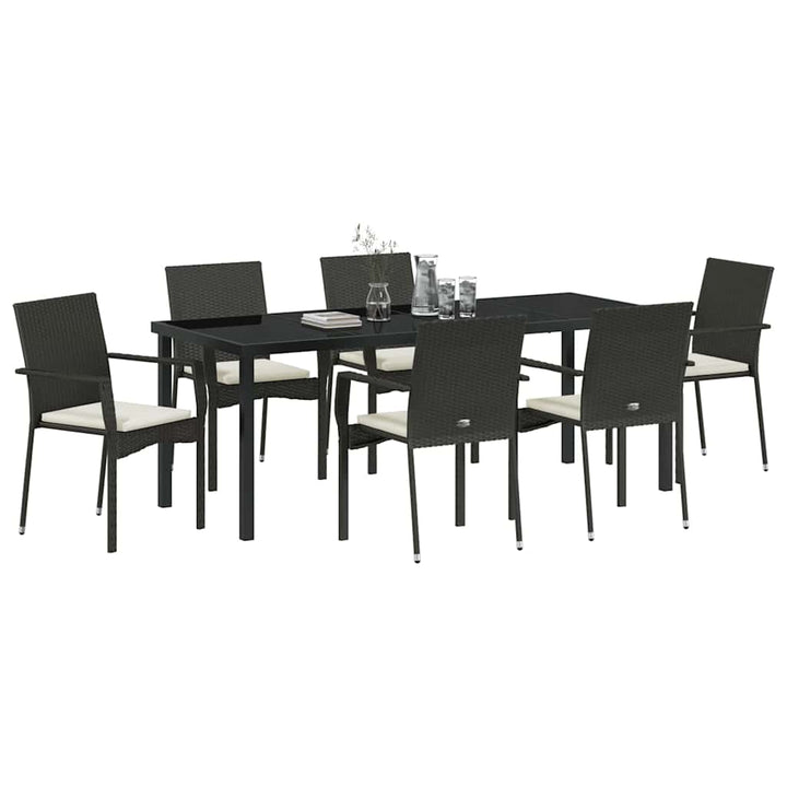 Have Spisebordssæt med pude 7 pcs Sort polyrattan