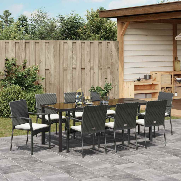 Have Spisebordssæt med pude 9 pcs Sort polyrattan
