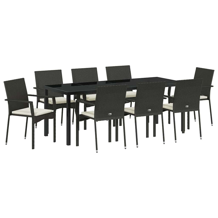 Have Spisebordssæt med pude 9 pcs Sort polyrattan