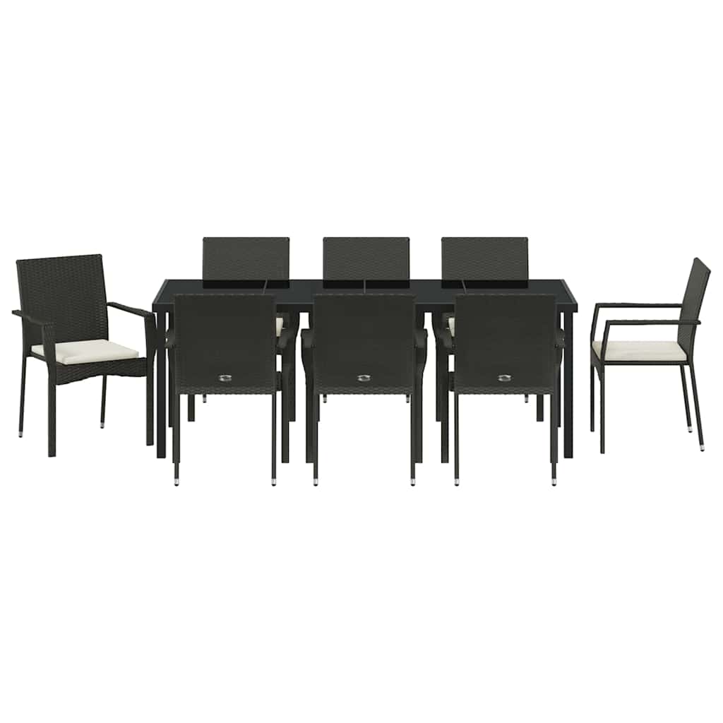 Have Spisebordssæt med pude 9 pcs Sort polyrattan
