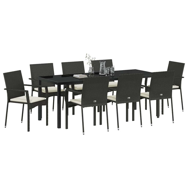 Have Spisebordssæt med pude 9 pcs Sort polyrattan