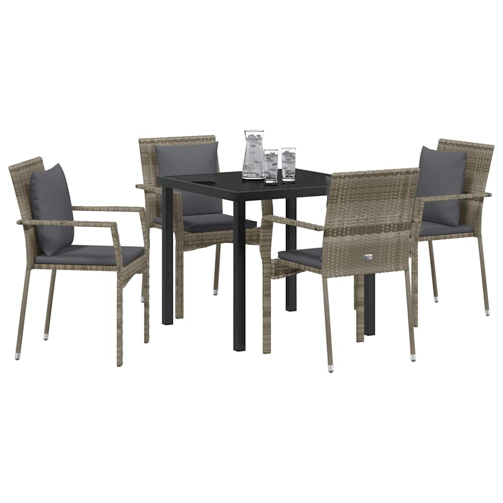 Have Spisebordssæt med pude 5 pcs Grå polyrattan