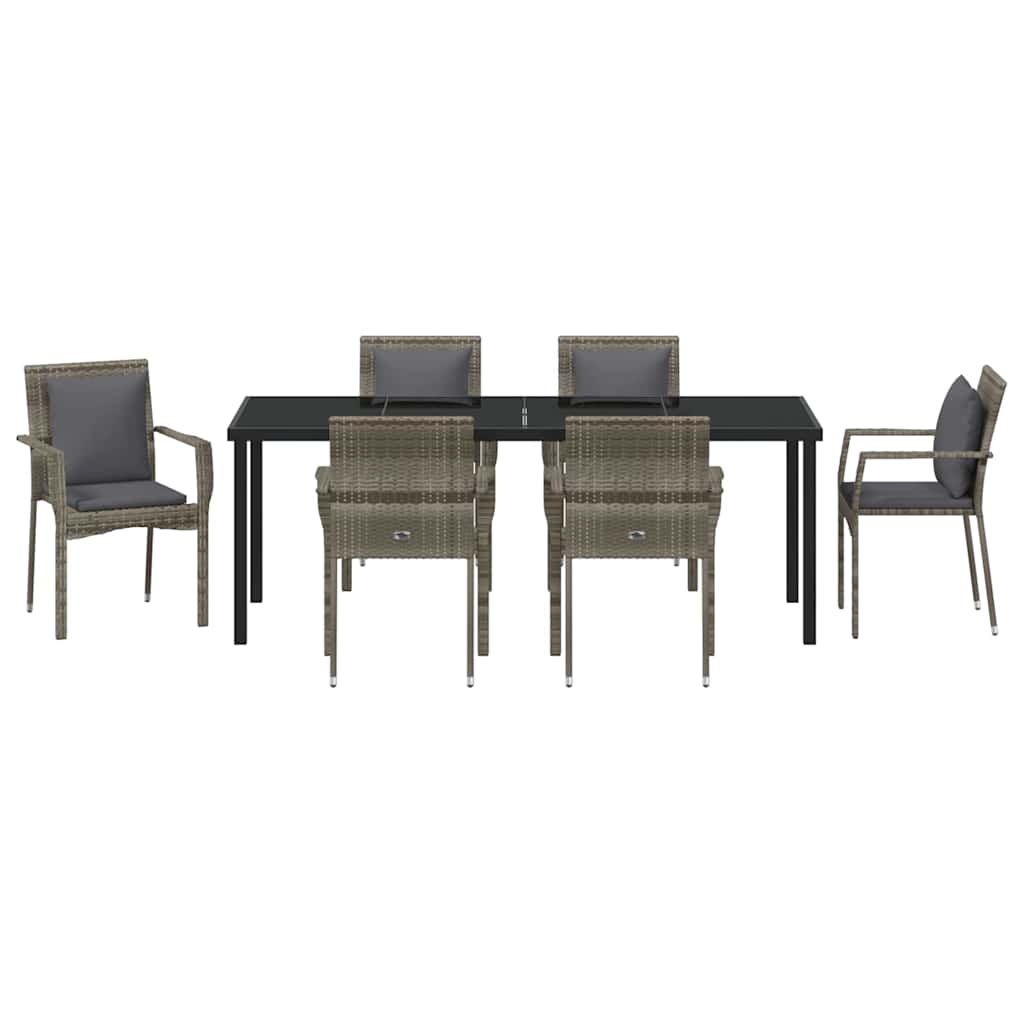 Have Spisebordssæt med pude 7 pcs Grå polyrattan