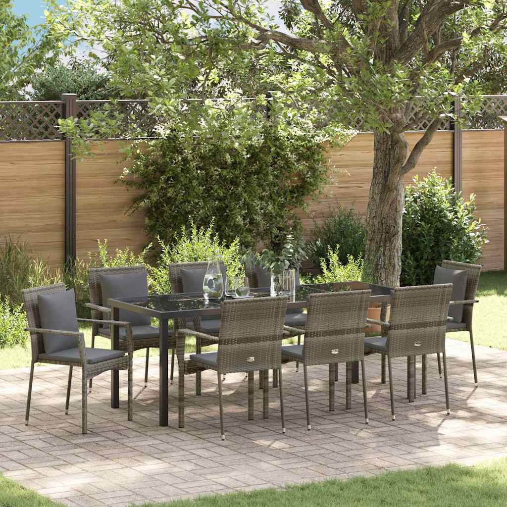 Have Spisebordssæt med pude 9 pcs Grå polyrattan