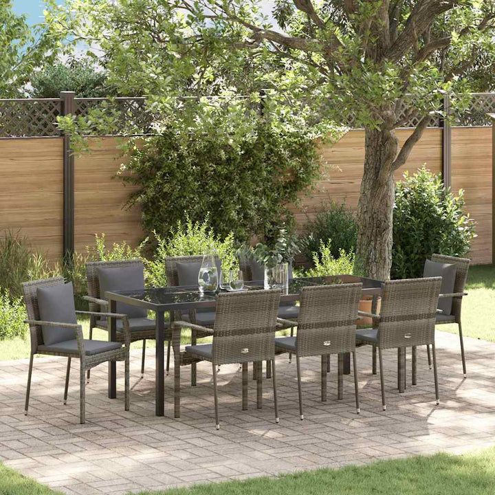 Have Spisebordssæt med pude 9 pcs Grå polyrattan