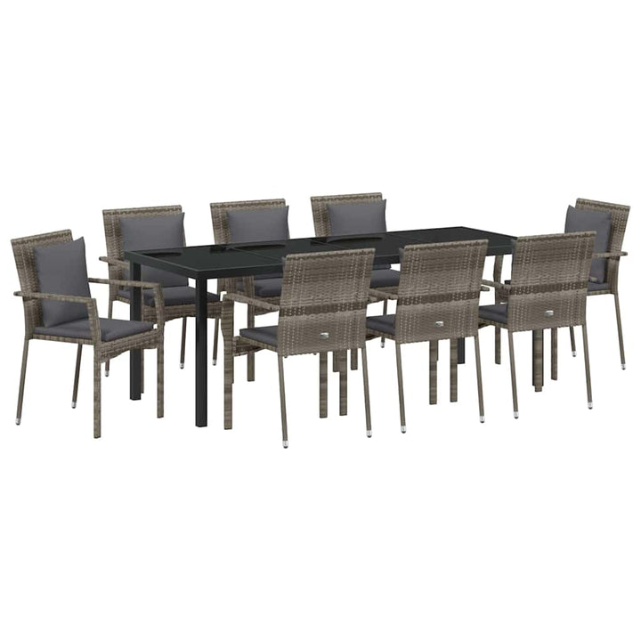 Have Spisebordssæt med pude 9 pcs Grå polyrattan