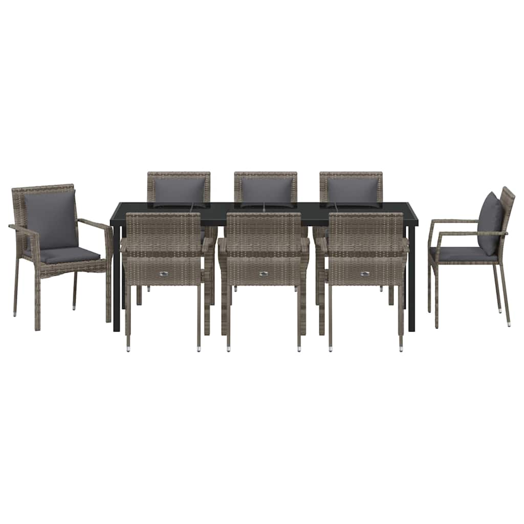 Have Spisebordssæt med pude 9 pcs Grå polyrattan