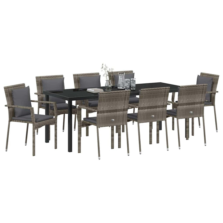 Have Spisebordssæt med pude 9 pcs Grå polyrattan