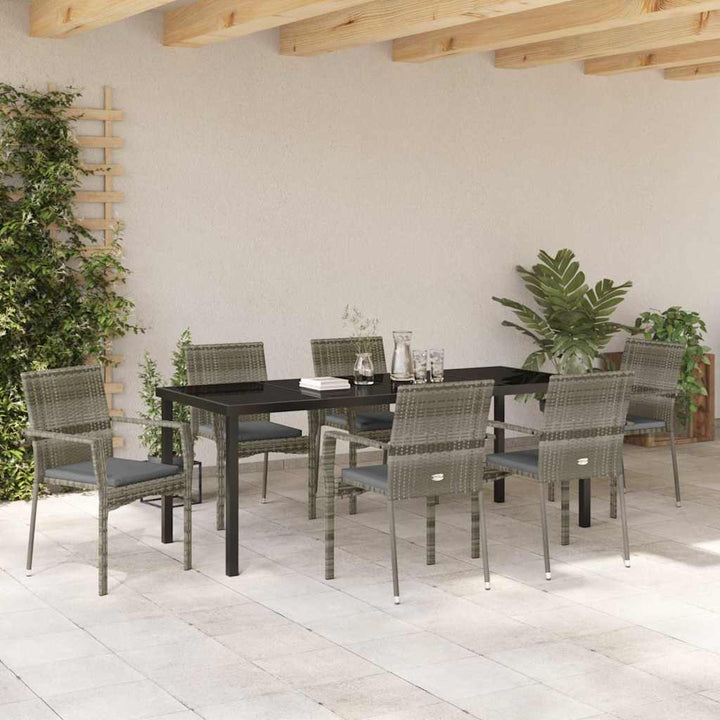 Have Spisebordssæt med pude 7 pcs Grå polyrattan