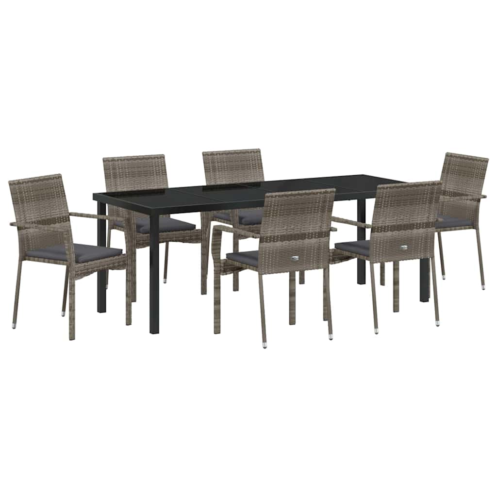 Have Spisebordssæt med pude 7 pcs Grå polyrattan