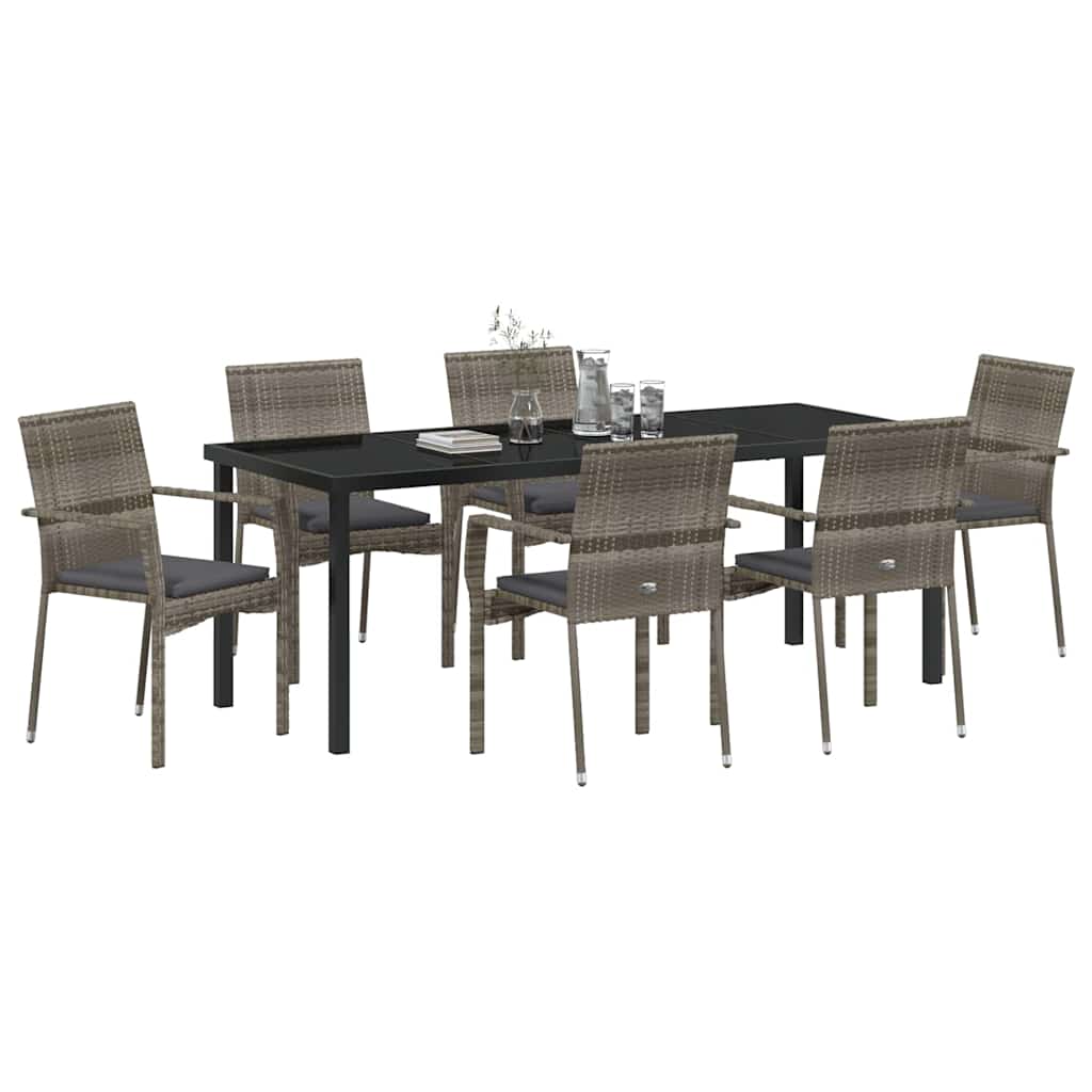 Have Spisebordssæt med pude 7 pcs Grå polyrattan