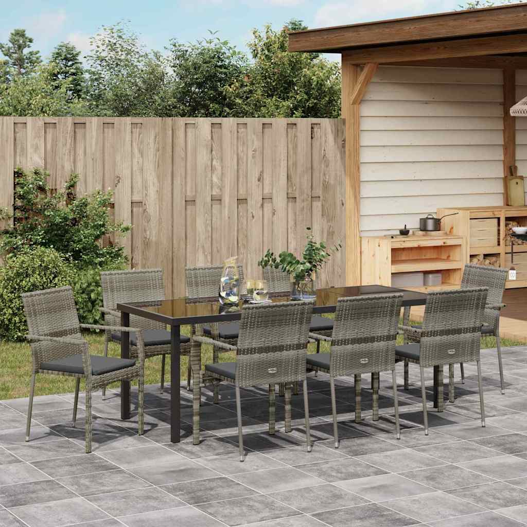 Have Spisebordssæt med pude 9 pcs Grå polyrattan