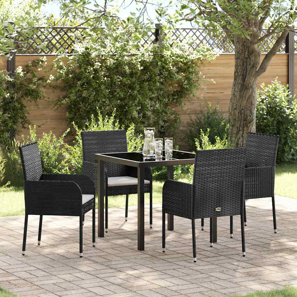 Have Spisebordssæt med pude 5 pcs Sort polyrattan