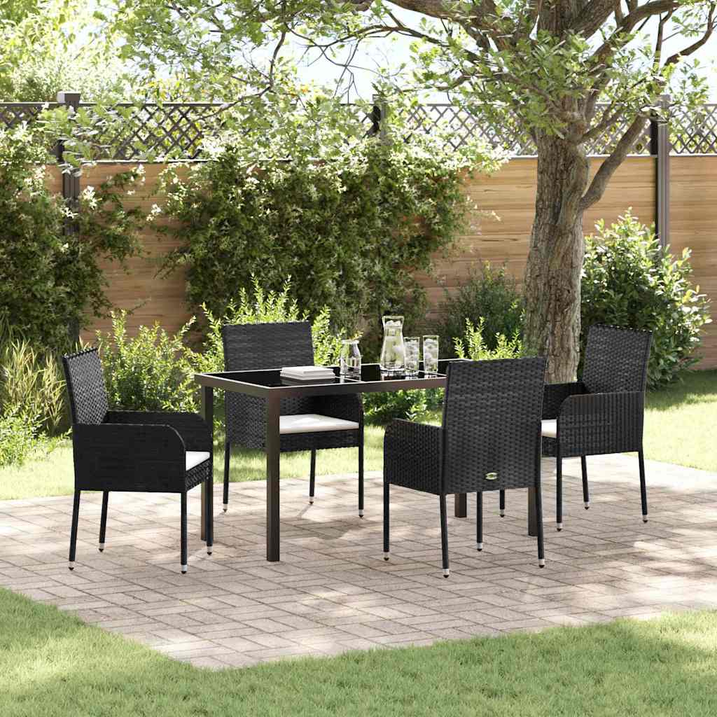 Have Spisebordssæt med pude 5 pcs Sort polyrattan