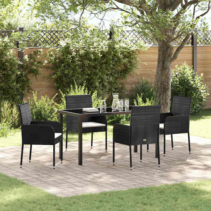Have Spisebordssæt med pude 5 pcs Sort polyrattan