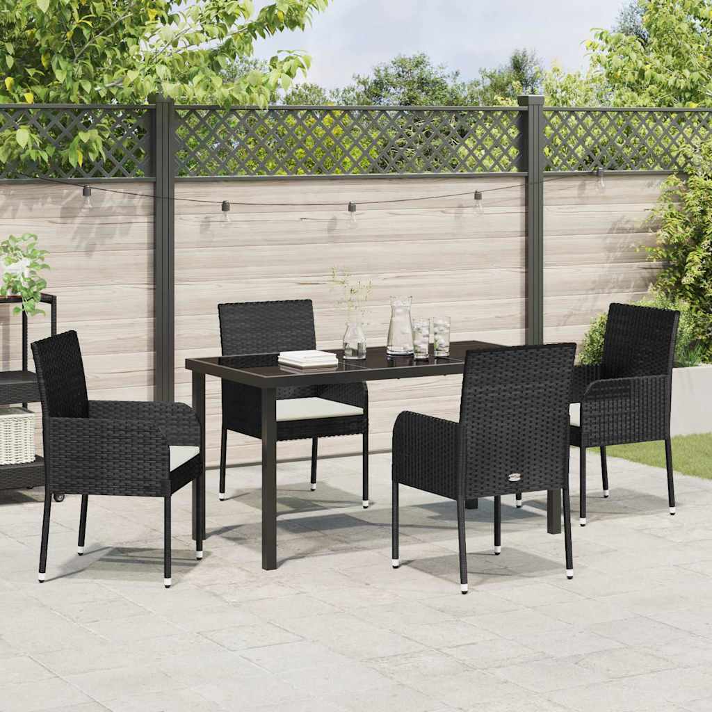 Have Spisebordssæt med pude 5 pcs Sort polyrattan