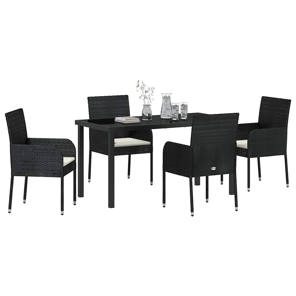 Have Spisebordssæt med pude 5 pcs Sort polyrattan