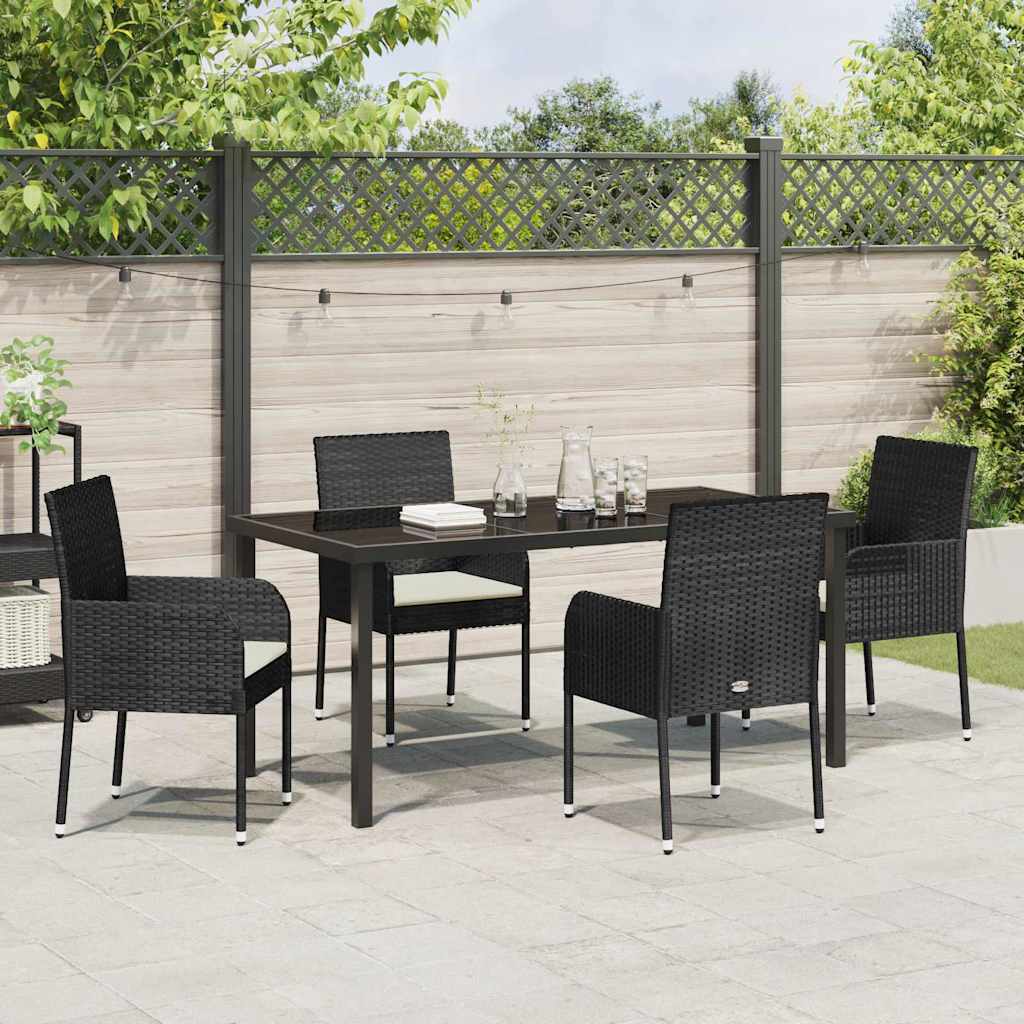Have Spisebordssæt med pude 5 pcs Sort polyrattan