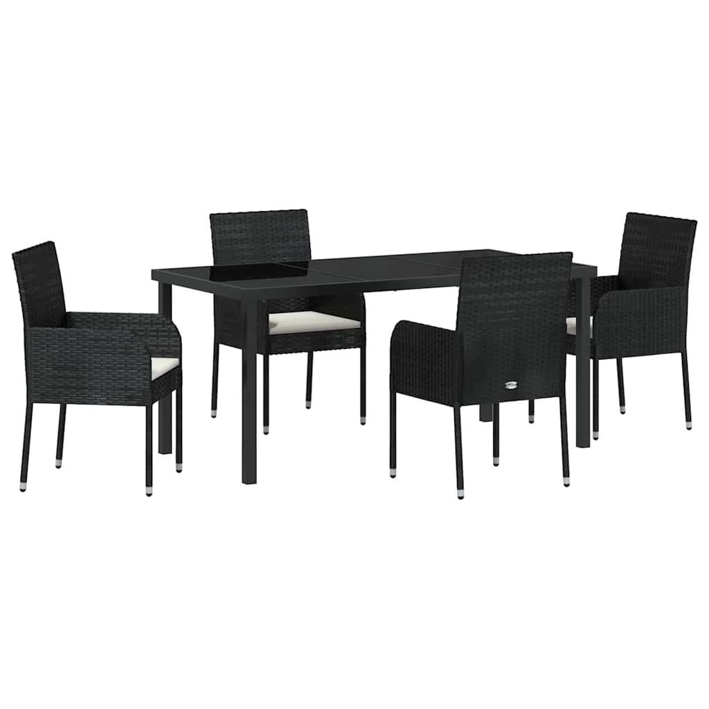 Have Spisebordssæt med pude 5 pcs Sort polyrattan