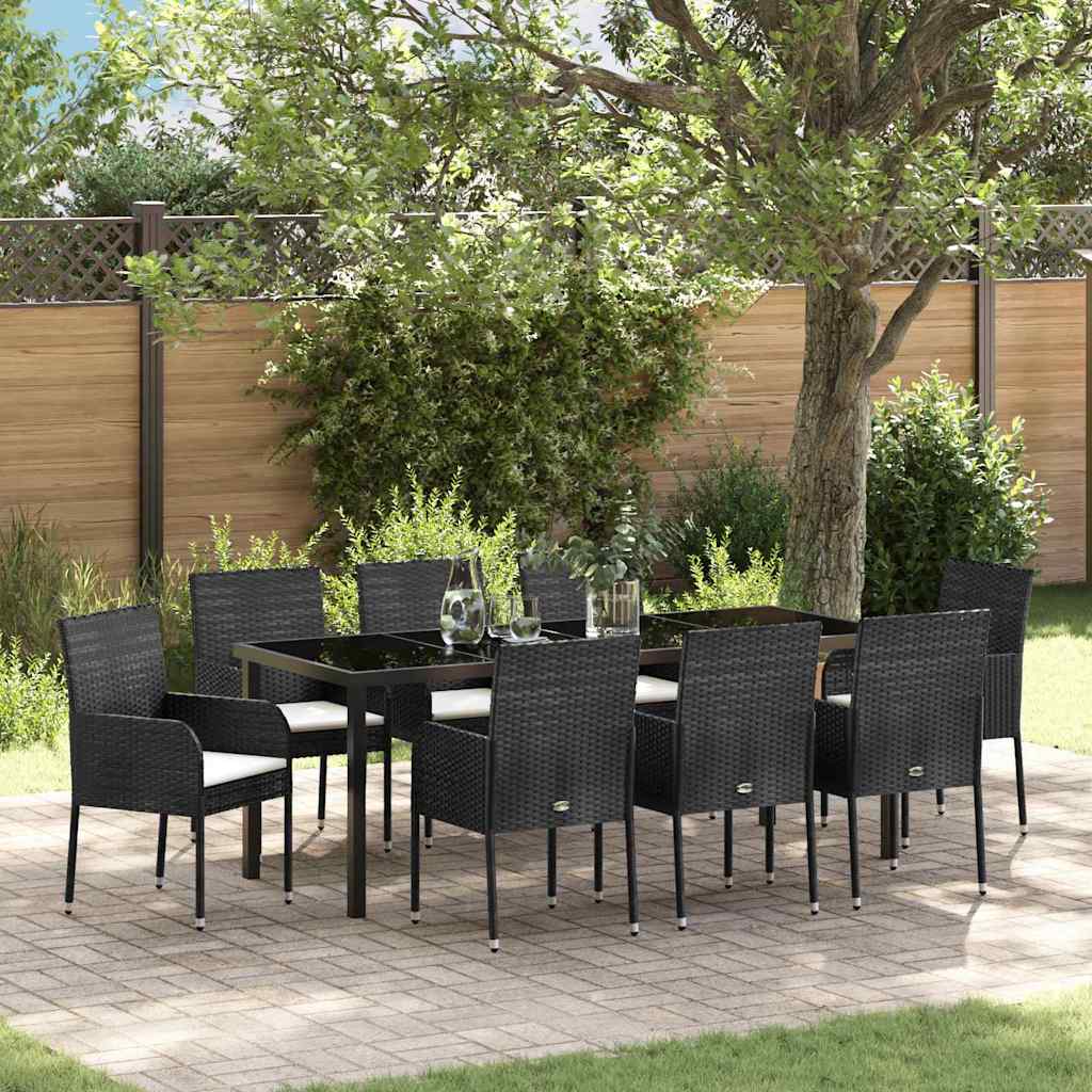 Have Spisebordssæt med pude 9 pcs Sort polyrattan