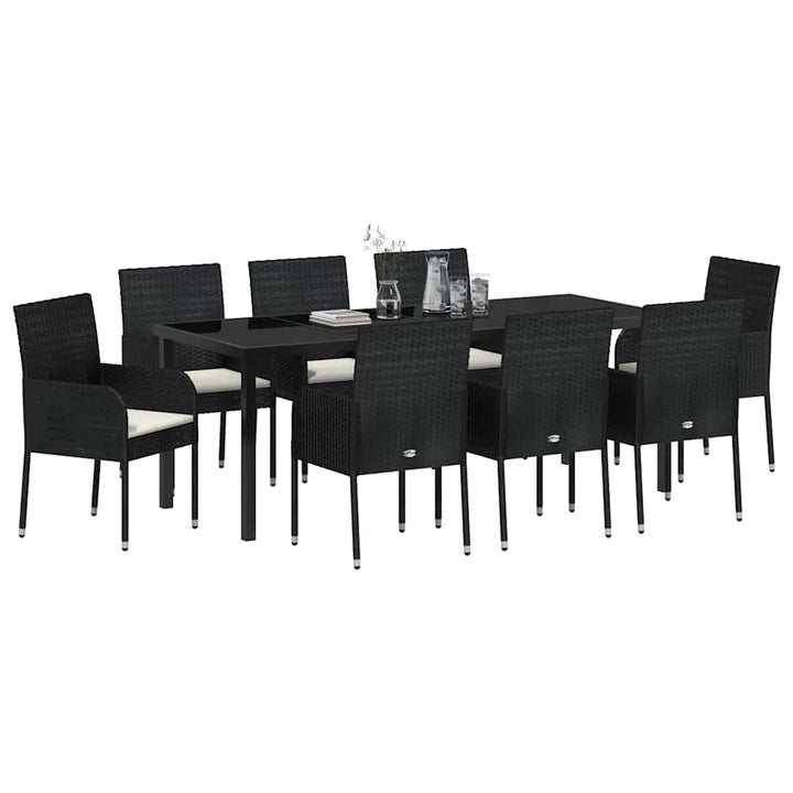 Have Spisebordssæt med pude 9 pcs Sort polyrattan