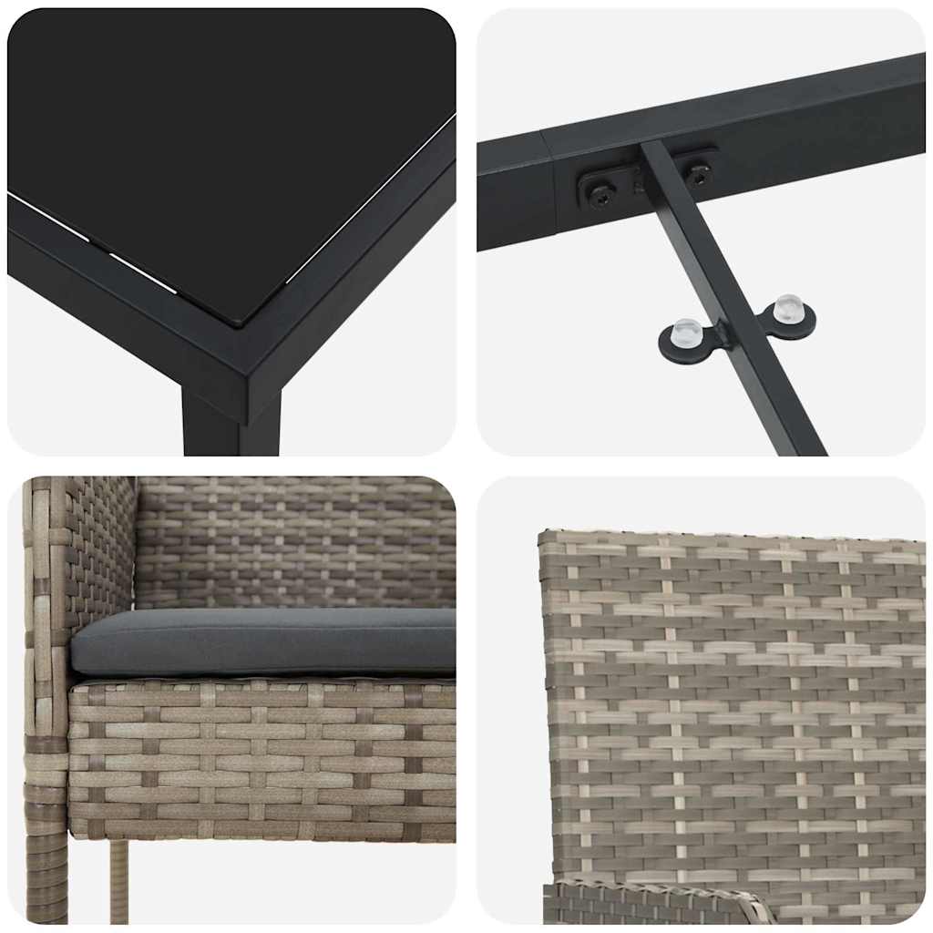 Have Spisebordssæt med pude 3 pcs Grå polyrattan