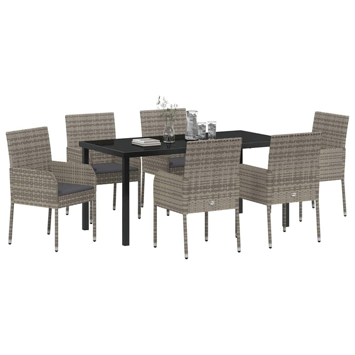 Have Spisebordssæt med pude 7 pcs Grå polyrattan