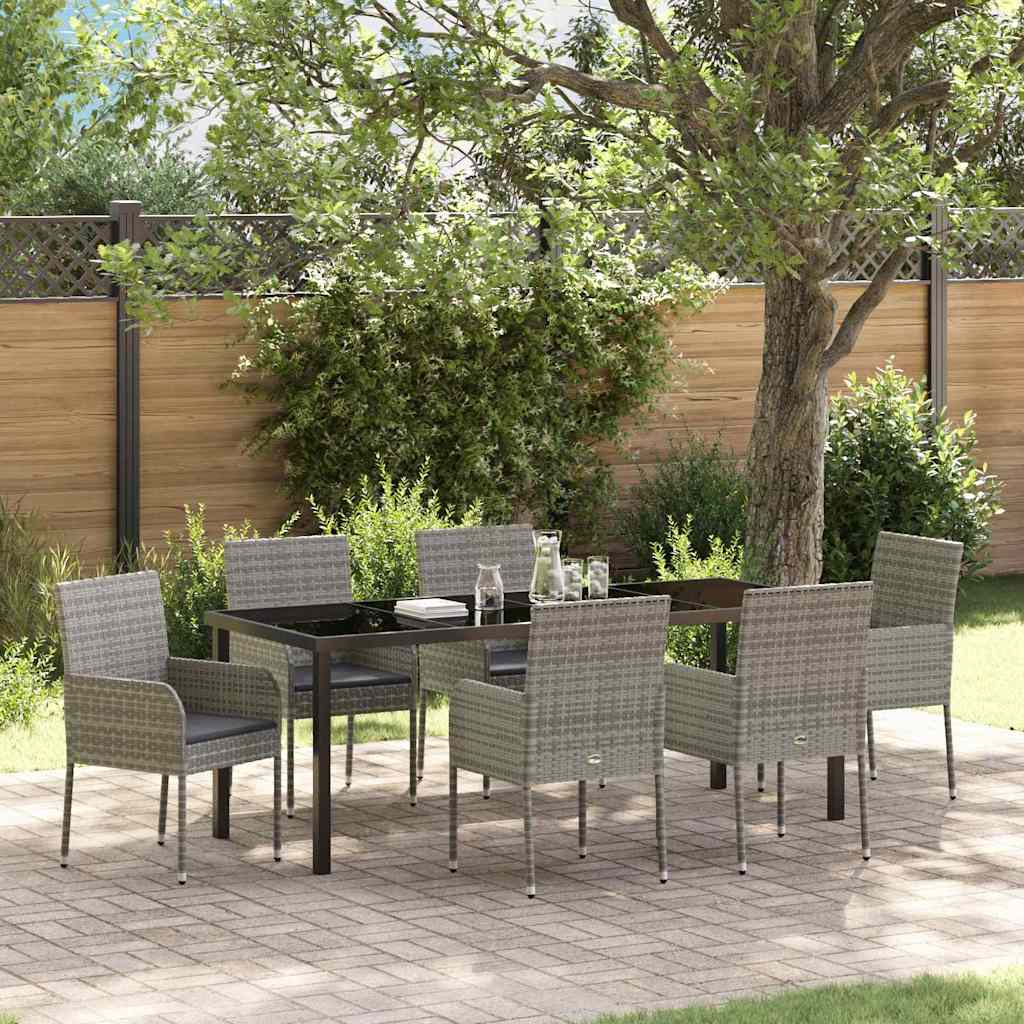 Have Spisebordssæt med pude 7 pcs Grå polyrattan