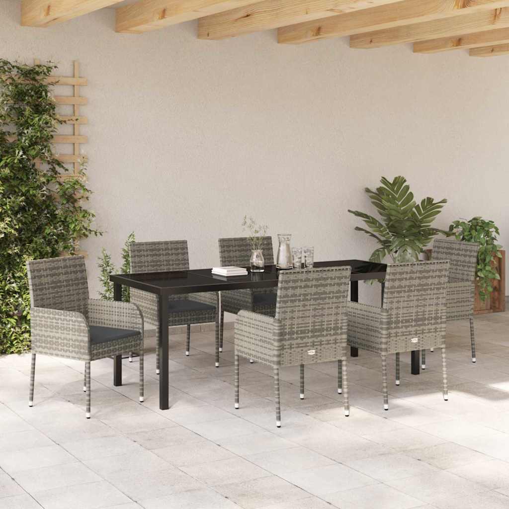 Have Spisebordssæt med pude 7 pcs Grå polyrattan