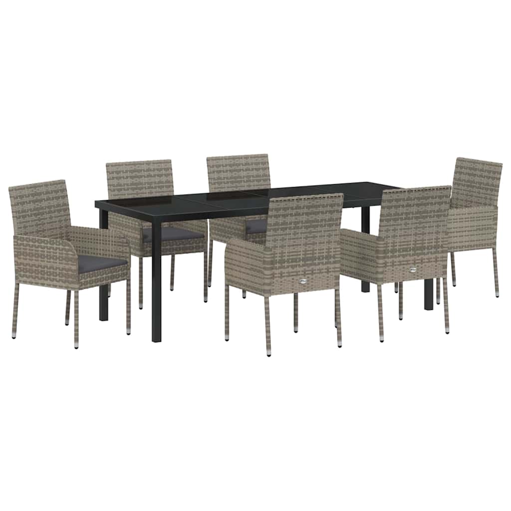 Have Spisebordssæt med pude 7 pcs Grå polyrattan
