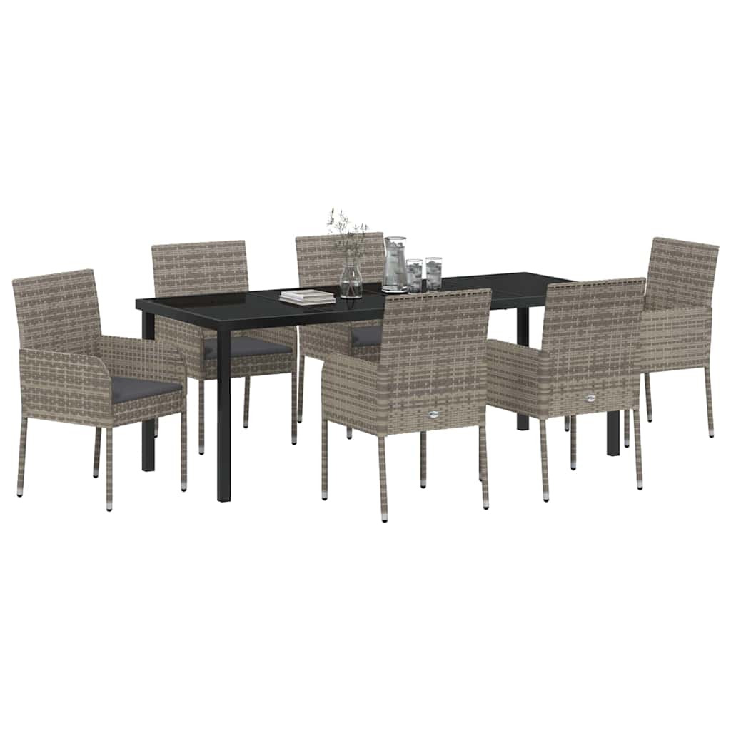 Have Spisebordssæt med pude 7 pcs Grå polyrattan