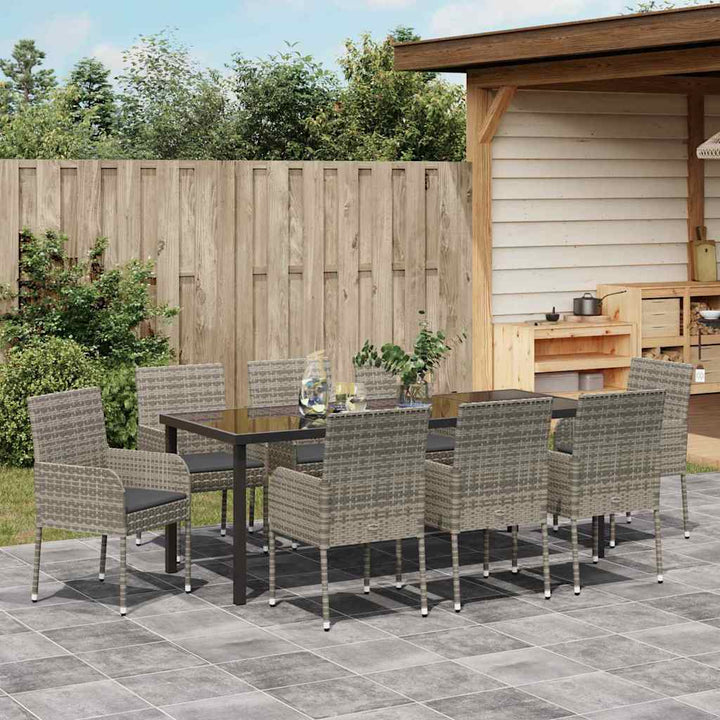 Have Spisebordssæt med pude 9 pcs Grå polyrattan