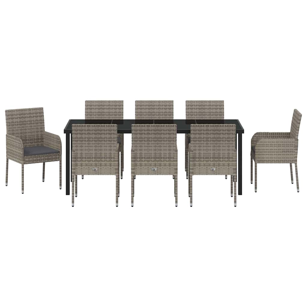 Have Spisebordssæt med pude 9 pcs Grå polyrattan
