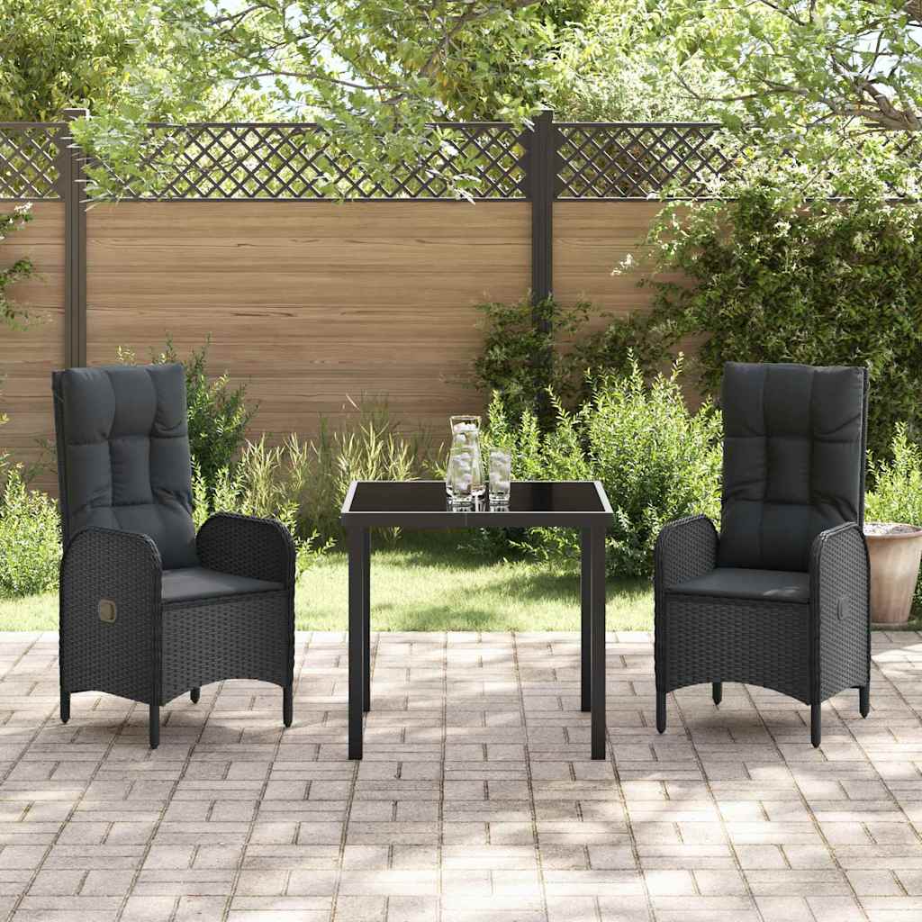 Have Spisebordssæt med pude 3 pcs Sort polyrattan