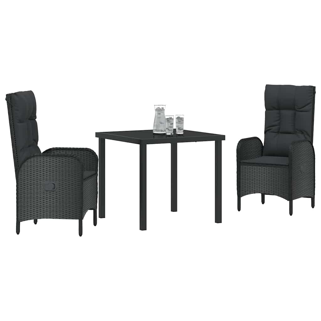 Have Spisebordssæt med pude 3 pcs Sort polyrattan