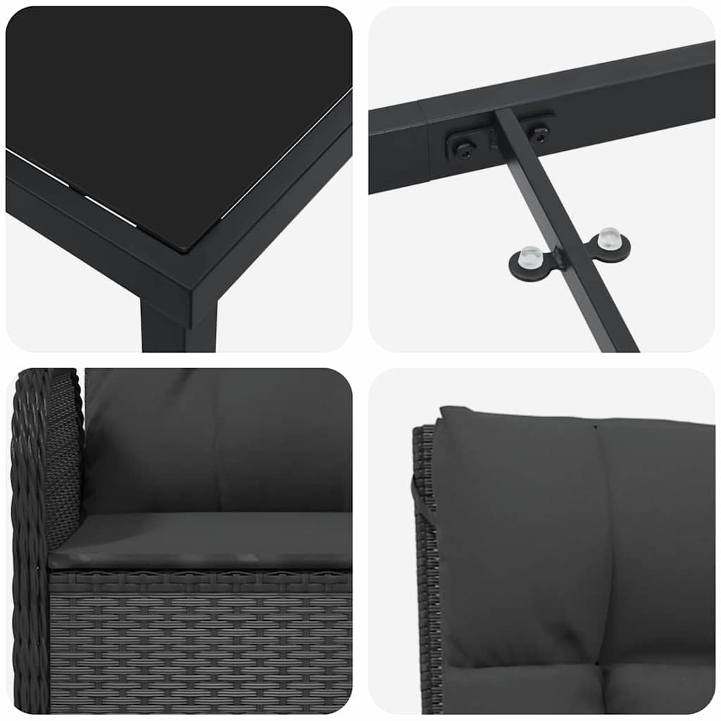 Have Spisebordssæt med pude 7 pcs Sort polyrattan