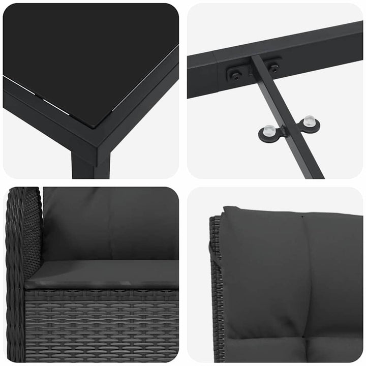 Have Spisebordssæt med pude 7 pcs Sort polyrattan