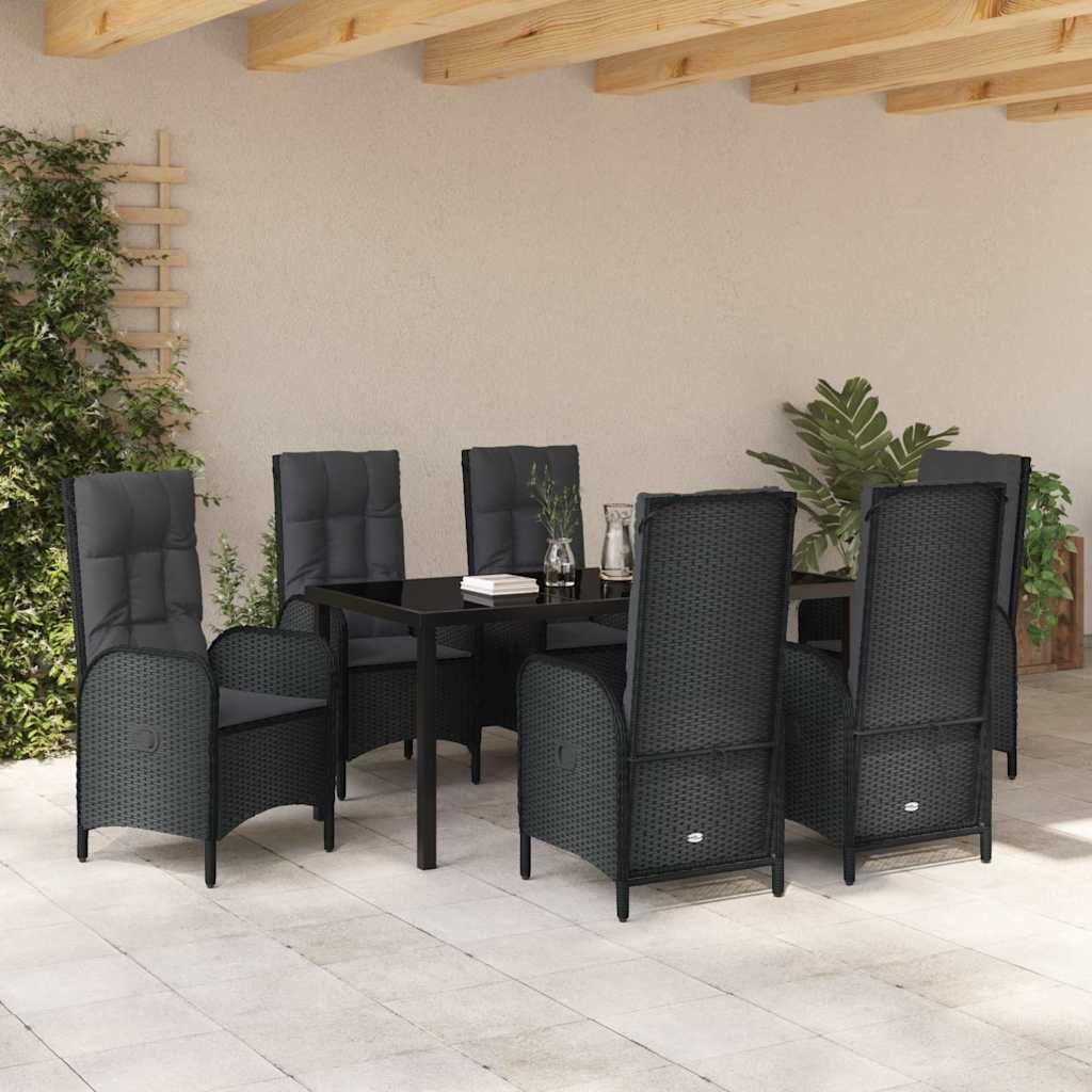 Have Spisebordssæt med pude 7 pcs Sort polyrattan