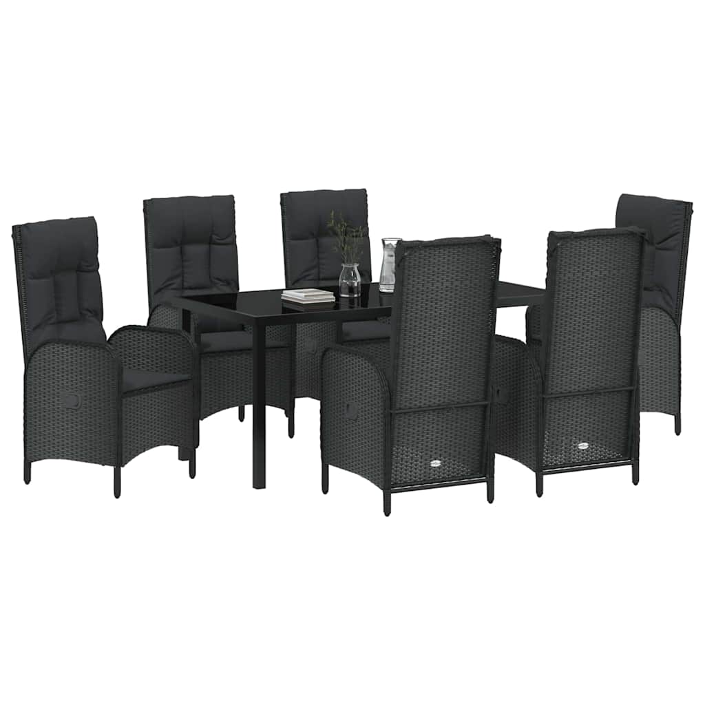 Have Spisebordssæt med pude 7 pcs Sort polyrattan