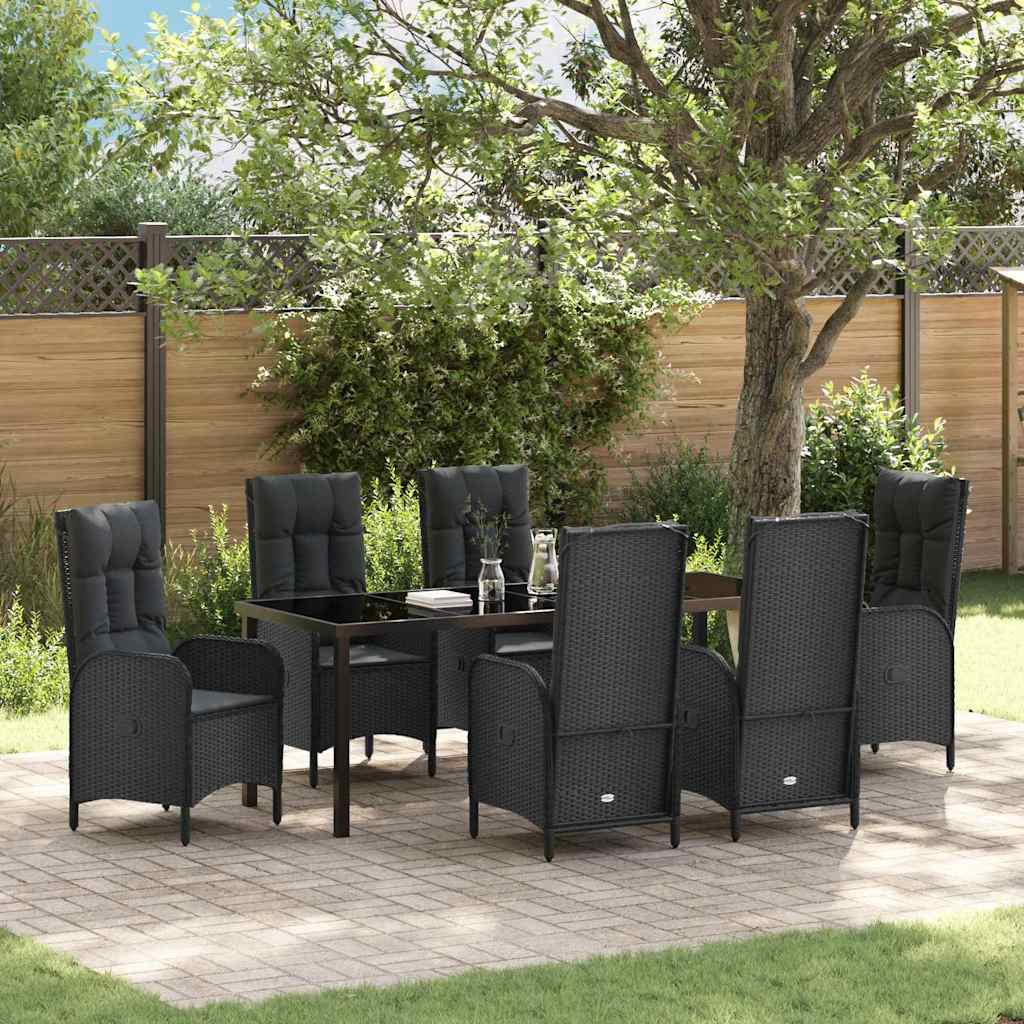 Have Spisebordssæt med pude 7 pcs Sort polyrattan