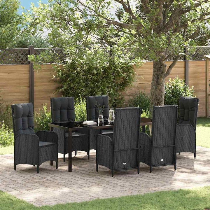 Have Spisebordssæt med pude 7 pcs Sort polyrattan