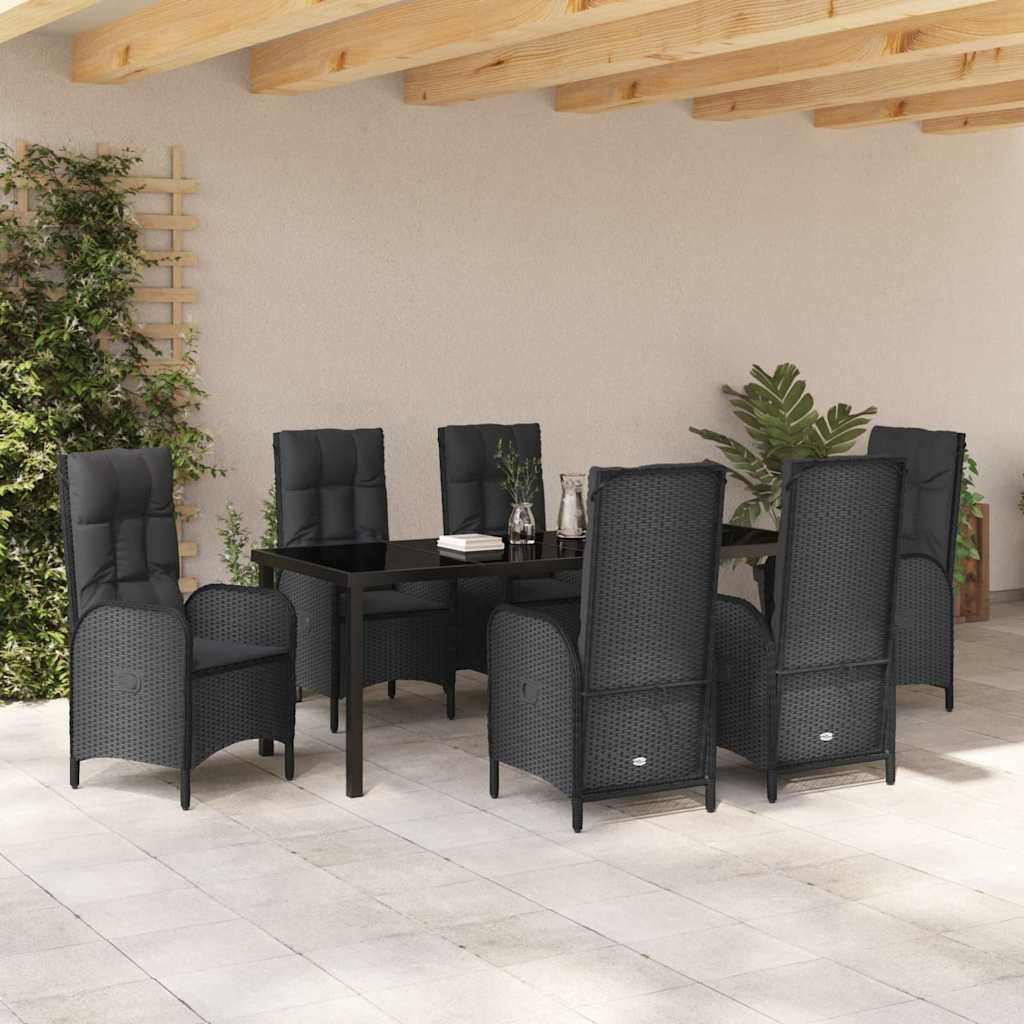 Have Spisebordssæt med pude 7 pcs Sort polyrattan