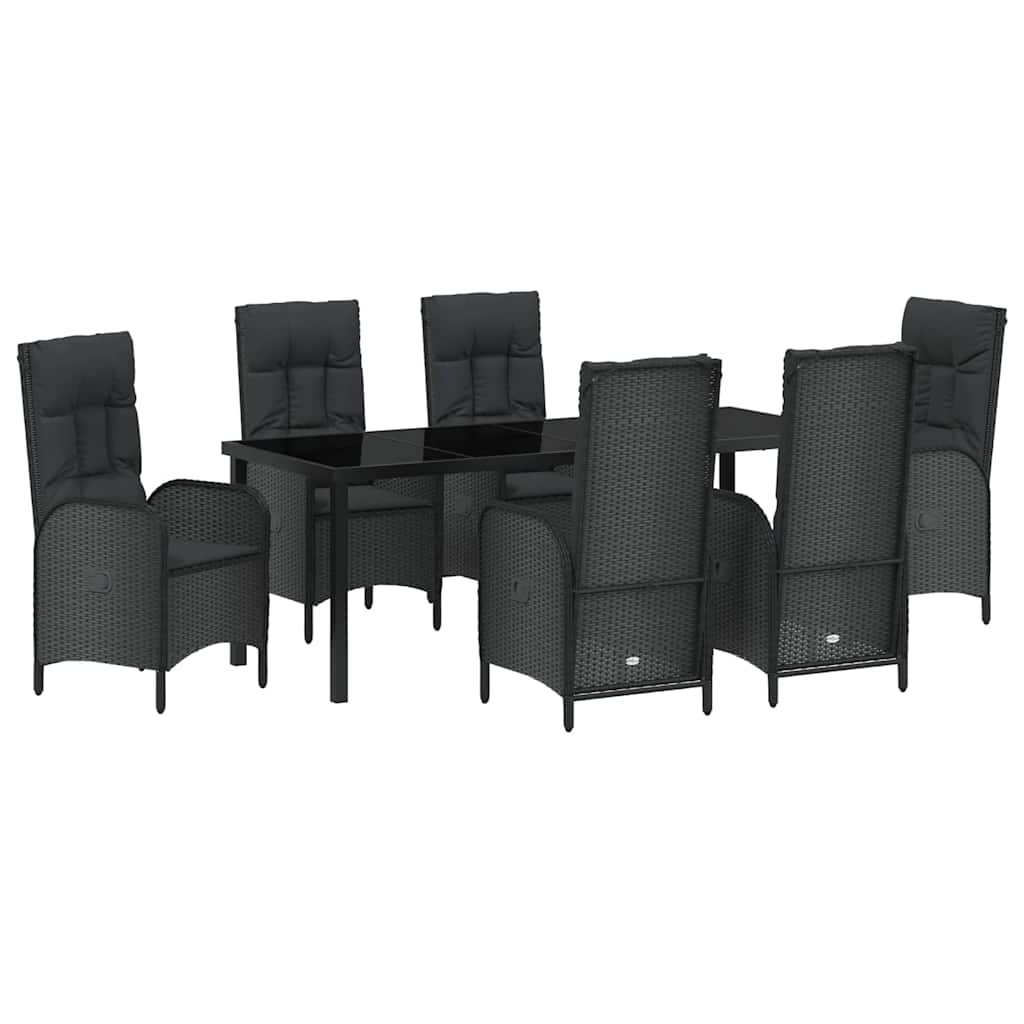 Have Spisebordssæt med pude 7 pcs Sort polyrattan